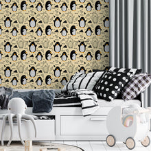 Cargar imagen en el visor de la galería, Papel tapiz beige con pinguinos