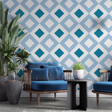Cargar imagen en el visor de la galería, Papel tapiz rombos azules