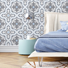Cargar imagen en el visor de la galería, Papel tapiz mosaico en azul y gris