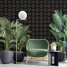 Cargar imagen en el visor de la galería, Papel tapiz fondo negro líneas con doradas