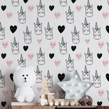 Cargar imagen en el visor de la galería, Papel tapiz de unicornios y corazones