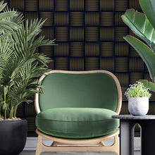 Cargar imagen en el visor de la galería, Papel tapiz fondo negro líneas con doradas