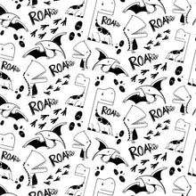 Cargar imagen en el visor de la galería, Papel tapiz dinosaurios animados blanco y negro