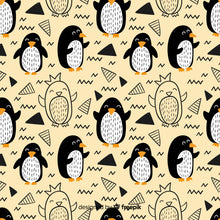 Cargar imagen en el visor de la galería, Papel tapiz beige con pinguinos