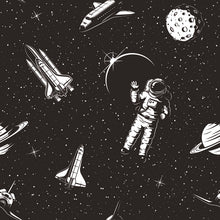 Cargar imagen en el visor de la galería, Papel tapiz negro con astronautas y naves espaciales
