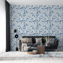 Cargar imagen en el visor de la galería, Papel tapiz flores blancas con azul
