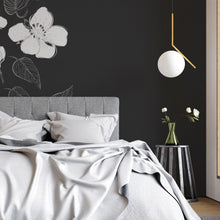 Cargar imagen en el visor de la galería, Papel tapiz fondo oscuro flores blancas
