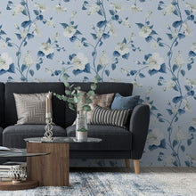 Cargar imagen en el visor de la galería, Papel tapiz flores blancas con azul
