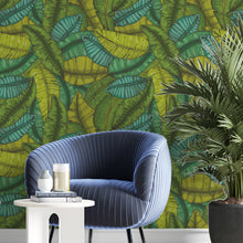 Cargar imagen en el visor de la galería, Papel tapiz hojas verde, azul y amarillo
