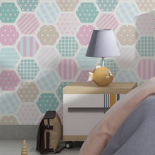Cargar imagen en el visor de la galería, Papel tapiz hexágonos con patrones de colores

