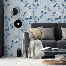 Cargar imagen en el visor de la galería, Papel tapiz flores blancas con azul
