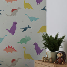 Cargar imagen en el visor de la galería, Papel tapiz liso mate de dinosaurios de colores
