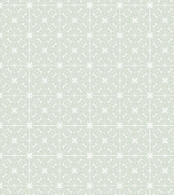 Cargar imagen en el visor de la galería, Papel tapiz liso mate verde con patrón de figuras geométricas blancas
