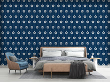 Cargar imagen en el visor de la galería, Papel tapiz azul con flores blancas
